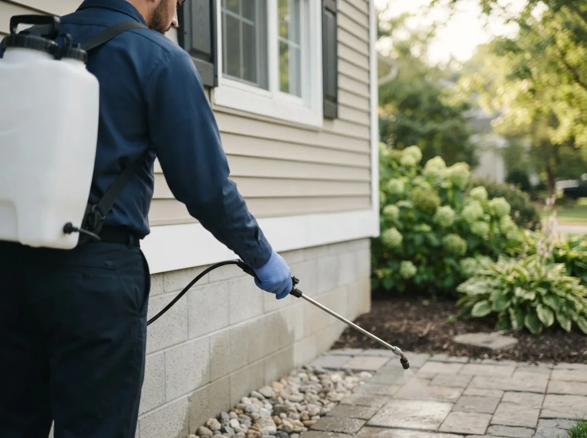 Pest control technician inspecting a home in Pecos, TX